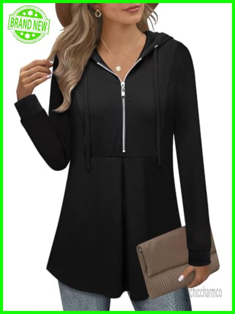 Women's Quarter Zip Hoodie Color Block Tunic Pullover Long Sleeve Sweatshirt